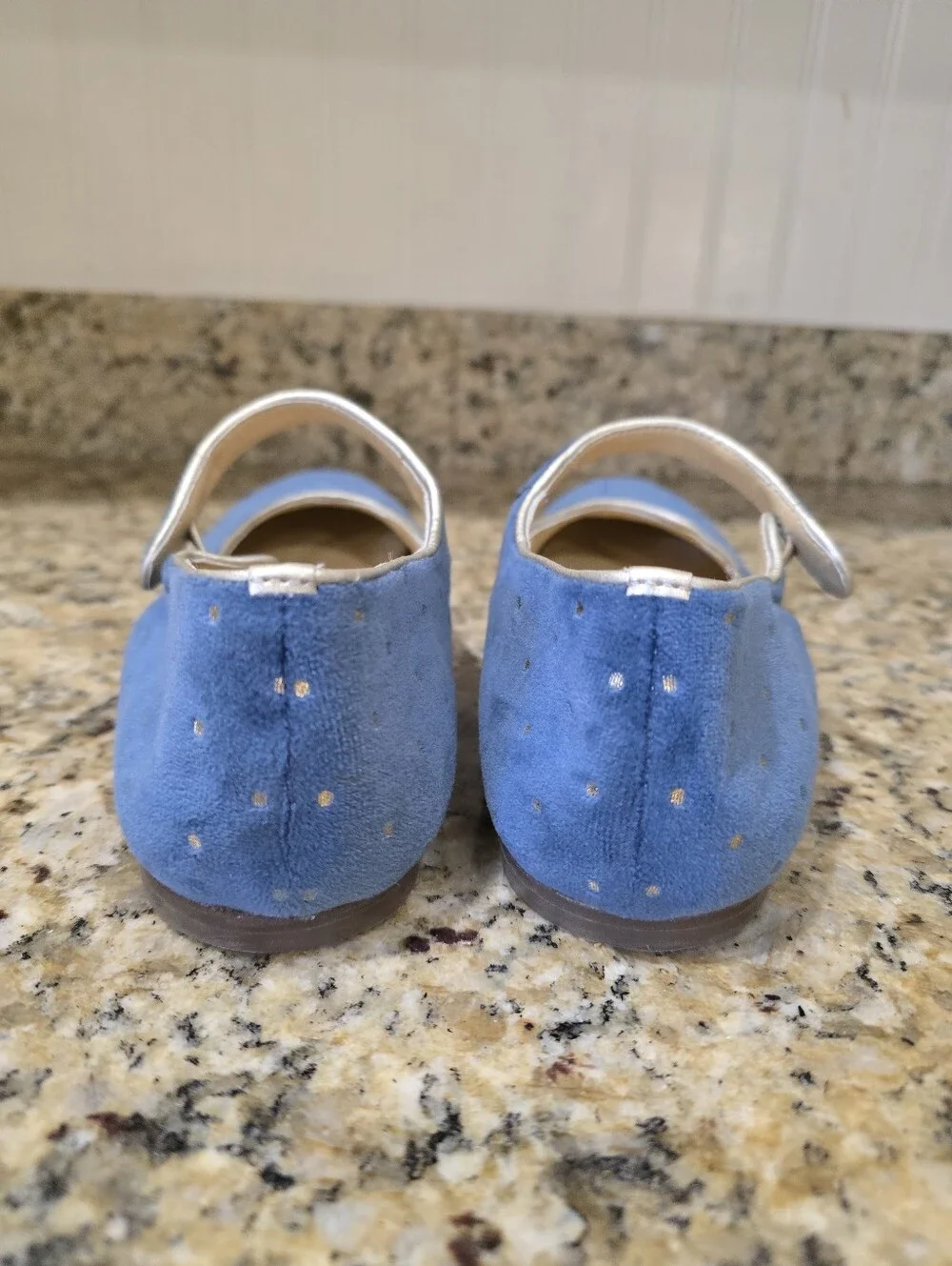 Mini Boden Blue Velvet Polka Dot Mary Jane Flats Size 37 (5.5)